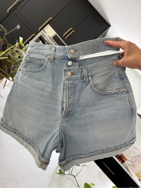 Agolde Pants - Agolde High-Waist Light Blue Double-Waist Denim Shorts